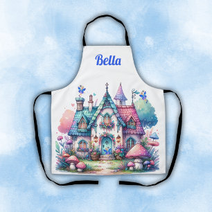 Pink & Blue Fairy Cottage Core Monogram on White   Apron