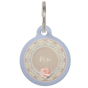 Pink & Blue Faux Lacework Personalised Pet ID Tag