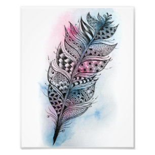 Pink & Blue Feather Print (8" x 10")