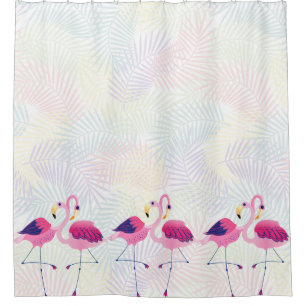 Pink & Blue Flamingos Illustration Shower Curtain