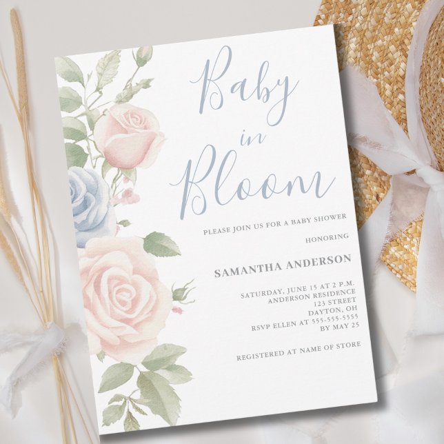 Pink Blue Floral Baby In Bloom Shower Invitation (Creator Uploaded)