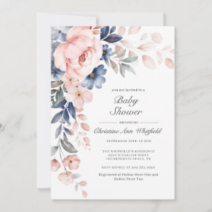 Pink Blue Floral Baby Shower Invitation