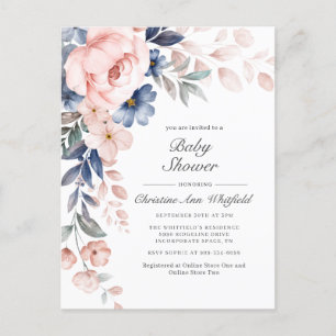 Pink Blue Floral Baby Shower Invitation Postcard