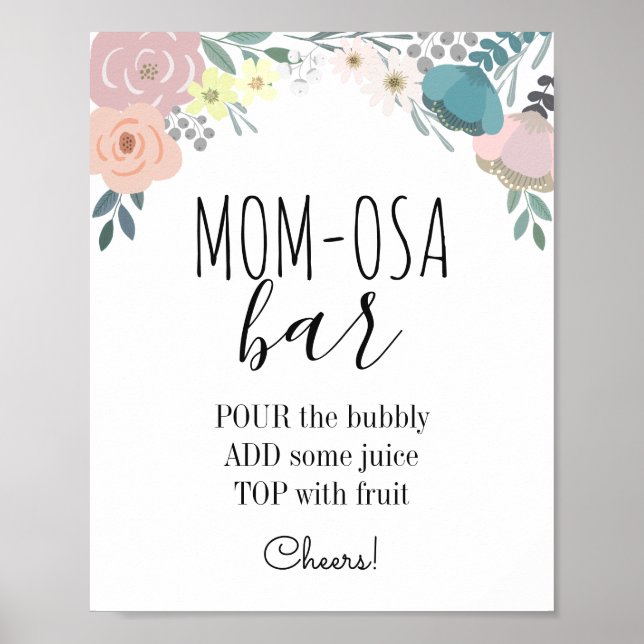 Pink & Blue Floral Baby Shower Mum-osa Bar Poster (Front)