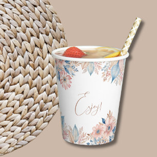 Pink Blue Floral Boho Chic Baby Shower Paper Cups