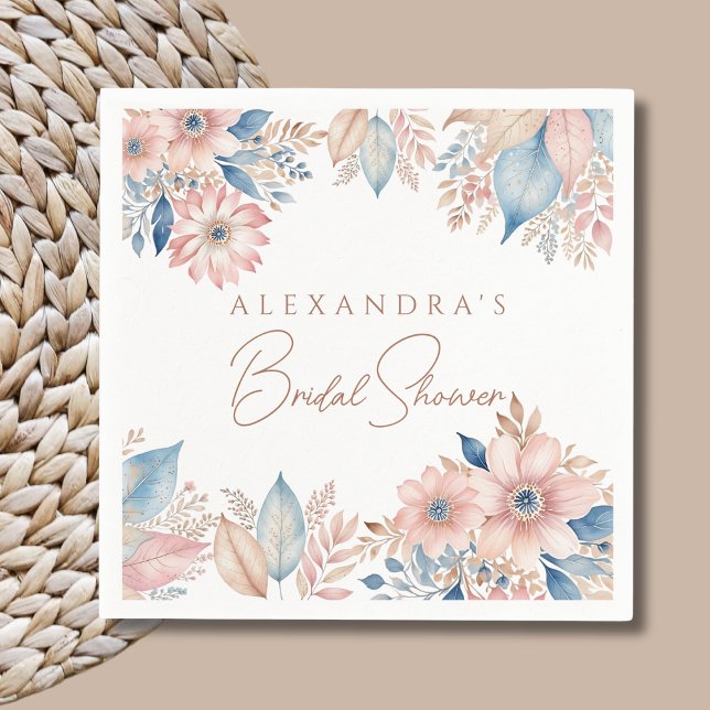 Pink Blue Floral Boho Chic Bridal Shower Napkin (Creator Uploaded)
