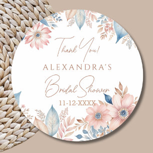 Pink Blue Floral Boho Chic Bridal Shower Thank You Classic Round Sticker