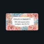 Pink Blue Floral Boho Wedding Mailing Label<br><div class="desc">This contemporary Boho design fuses the traditional combination of dusty pink roses and blue hydrangeas with dried neutral palm leaves. A double gold rectangular frame gives it structure. Bold and colourful it is perfect for embellishing summer white envelopes. It is designed to coordinate with my Summer Chic invitation suites. If...</div>