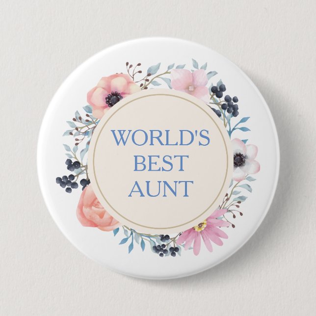 Pink Blue Floral Bouquet Best Aunt 7.5 Cm Round Badge (Front)