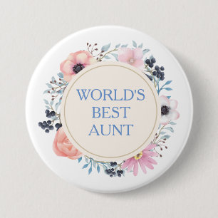Pink Blue Floral Bouquet Best Aunt 7.5 Cm Round Badge