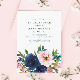 Pink Blue Floral Bridal Shower Invitation