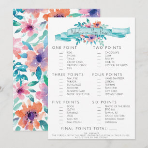 Pink Blue Floral Bridal Shower Purse Game Invitation