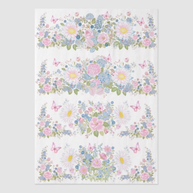 Pink & Blue Floral & Butterfly Decoupage Paper (Front)