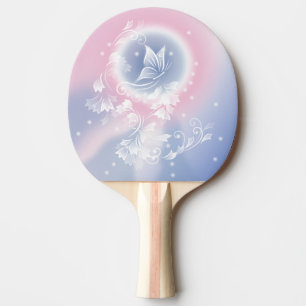 Pink Blue Floral Butterfly Fantasy Ping Pong Paddle
