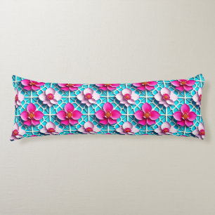 Pink Blue Floral Colourful Botanical Modern Decor Body Cushion