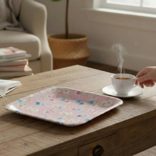 Pink Blue Floral coquette Birthday Paper Plate