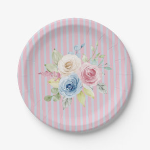 Pink Blue Floral coquette Paper Plate