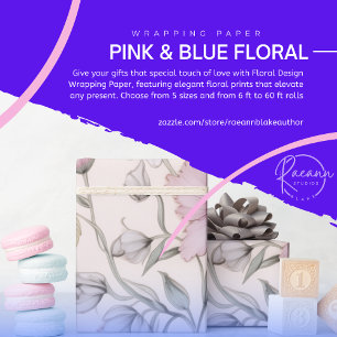 Pink & Blue Floral Design Wrapping Paper