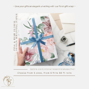 Pink & Blue Floral Design Wrapping Paper