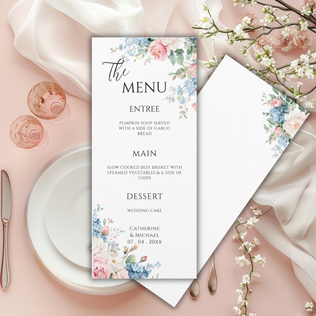 Pink & Blue Floral Elegant Wedding Menu (Creator Uploaded)