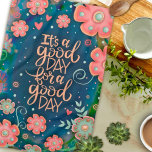 Pink Blue Floral Good Day Quote Pretty Tea Towel<br><div class="desc">Chic Floral Pink and Blue Whimsical kitchen towel. These colourful towels are perfect to add some life to your kitchen. Pair it with a bottle of wine and it makes a great gift for friends, family, coworkers, neighbours, grandma, mum, etc. For more gift ideas, be sure to check out the...</div>