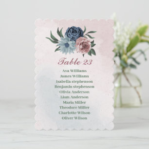  pink blue floral greenery seating chart card