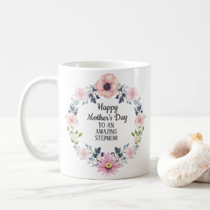 Pink Blue Floral Happy Mother's Day-Stepmother Coffee Mug