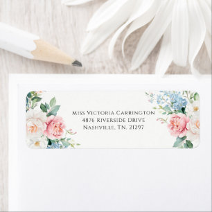 Pink & Blue Floral Modern Wedding Return Address