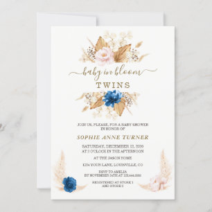 Pink blue Floral Pampas Grass Baby in Bloom  Invitation