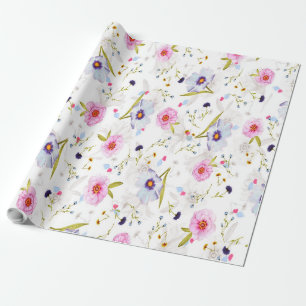 Pink, Blue Floral Pattern     Wrapping Paper