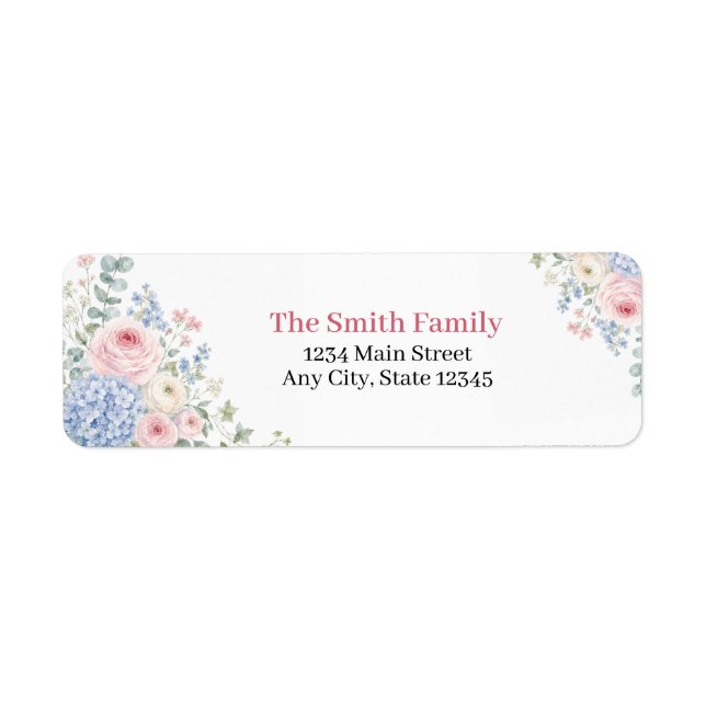 Pink Blue Floral Return Address Labels Custom (Front)