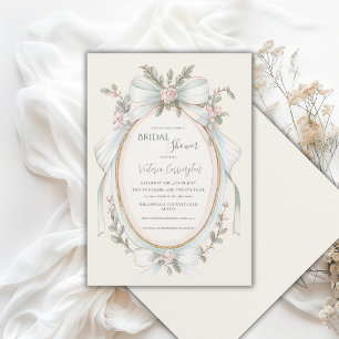 Pink Blue Floral Sage Green Elegant Bridal Shower Invitation