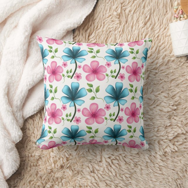 Pink & Blue Floral Seamless Pattern Cushion (Blanket)
