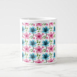 Pink & Blue Floral Seamless Pattern Large Coffee Mug