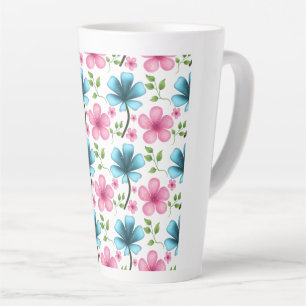Pink & Blue Floral Seamless Pattern Latte Mug