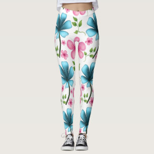 Pink & Blue Floral Seamless Pattern Leggings
