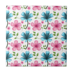 Pink & Blue Floral Seamless Pattern Tile