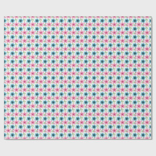 Pink & Blue Floral Seamless Pattern Wrapping Paper