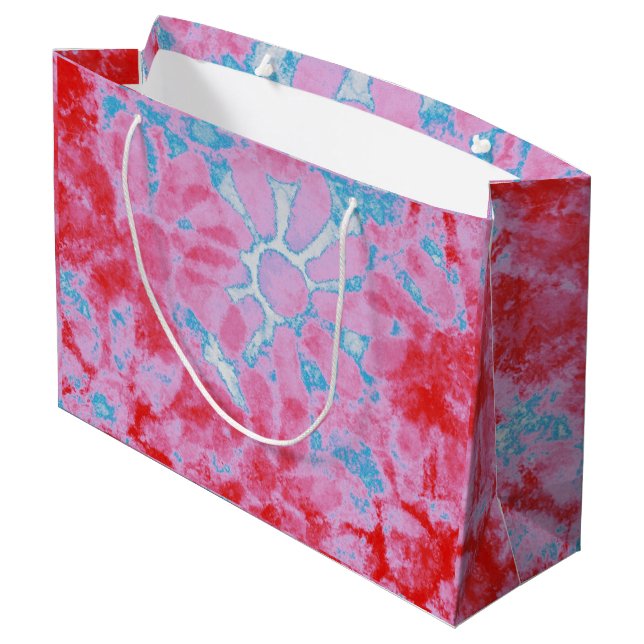 Pink Blue Floral Tie Dye Abstract Flowers Flower Large Gift Bag (Back Angled)
