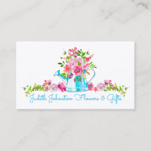 Pink Blue Floral Watercolor Custom Business Card