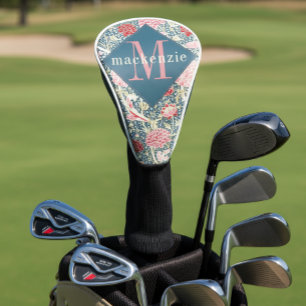 Pink Blue Floral William Morris Elegant Monogram Golf Head Cover