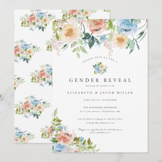 Pink & Blue Florals | Gender Reveal Baby Shower (Front/Back)