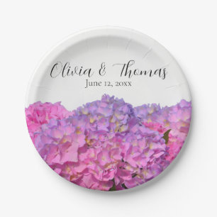 Pink Blue florals Hydrangeas elegant flowers  Paper Plate