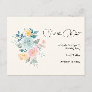 Pink & Blue Flowers - Birthday Save the Date Invitation Postcard