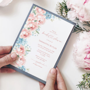 Pink & Blue Flowers Bridal Shower Invitation
