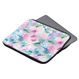 Pink & blue flowers collage pattern laptop sleeve