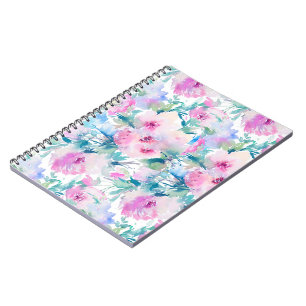 Pink & blue flowers collage pattern notebook
