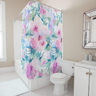 Pink & blue flowers collage pattern shower curtain