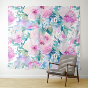 Pink & blue flowers collage pattern tapestry