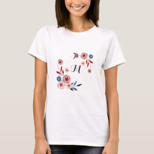 Pink, blue flowers, floral pattern, personalised T-Shirt